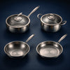 Handgehamerde titanium basis-keukenset met 2 deksels (10, 11 & 12 inch)