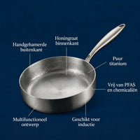 Titanium pan met hoge rand met de kenmerken aangeduid